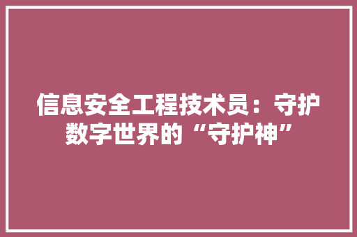 信息安全工程技术员：守护数字世界的“守护神”