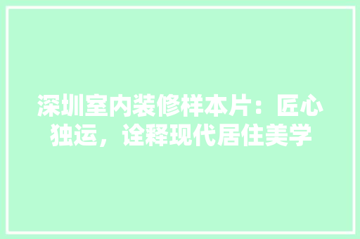 深圳室内装修样本片：匠心独运，诠释现代居住美学