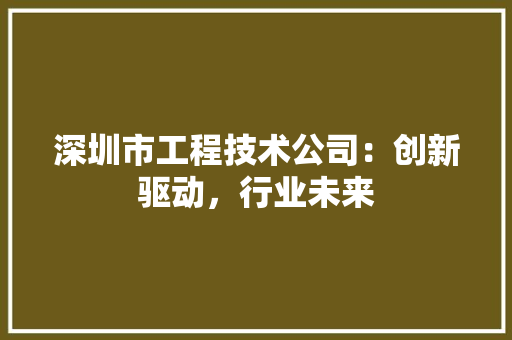 深圳市工程技术公司：创新驱动，行业未来