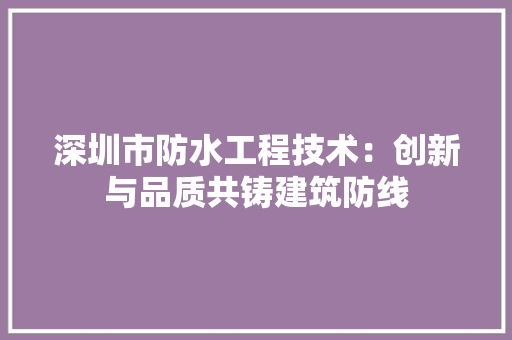深圳市防水工程技术：创新与品质共铸建筑防线