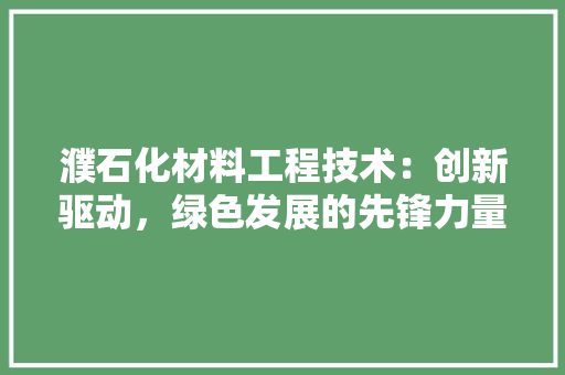 濮石化材料工程技术：创新驱动，绿色发展的先锋力量 室内设计
