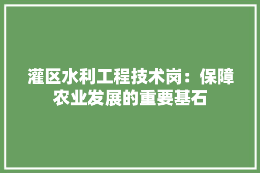 灌区水利工程技术岗：保障农业发展的重要基石 室内设计