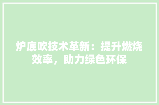 炉底吹技术革新：提升燃烧效率，助力绿色环保