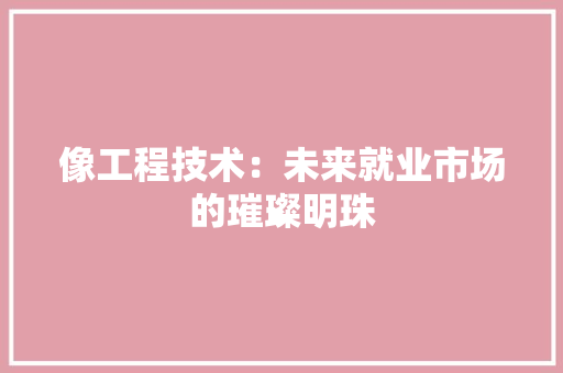 像工程技术：未来就业市场的璀璨明珠 家居装修