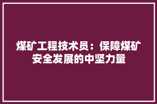 煤矿工程技术员：保障煤矿安全发展的中坚力量
