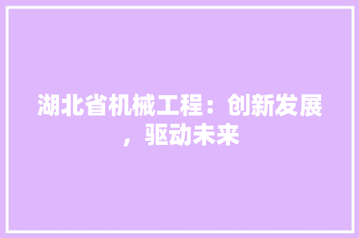 湖北省机械工程：创新发展，驱动未来