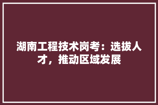 湖南工程技术岗考：选拔人才，推动区域发展