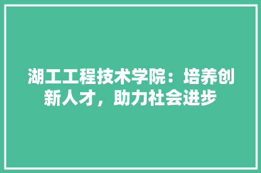 湖工工程技术学院：培养创新人才，助力社会进步