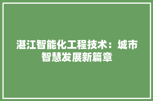 湛江智能化工程技术：城市智慧发展新篇章