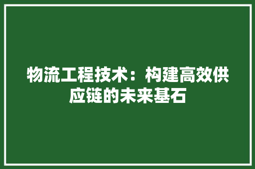物流工程技术：构建高效供应链的未来基石