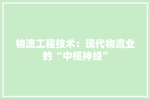 物流工程技术：现代物流业的“中枢神经”
