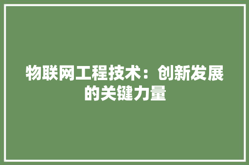 物联网工程技术：创新发展的关键力量