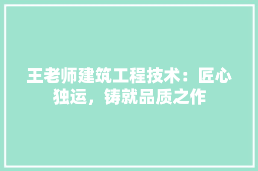 王老师建筑工程技术：匠心独运，铸就品质之作