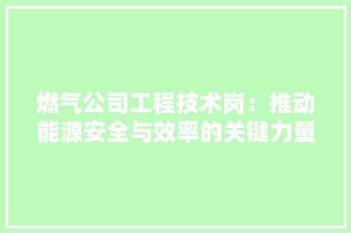 燃气公司工程技术岗：推动能源安全与效率的关键力量 室内设计
