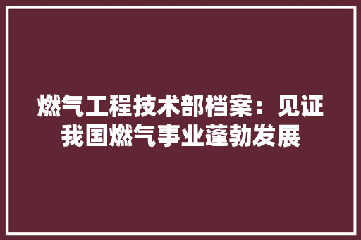 燃气工程技术部档案：见证我国燃气事业蓬勃发展