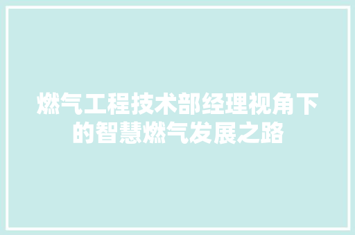 燃气工程技术部经理视角下的智慧燃气发展之路