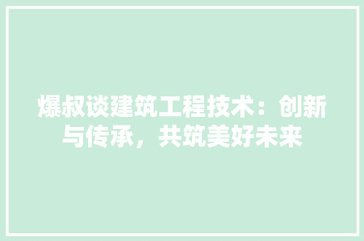 爆叔谈建筑工程技术：创新与传承，共筑美好未来 室内设计