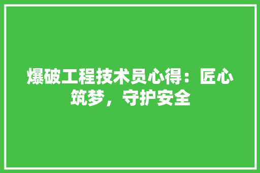 爆破工程技术员心得：匠心筑梦，守护安全