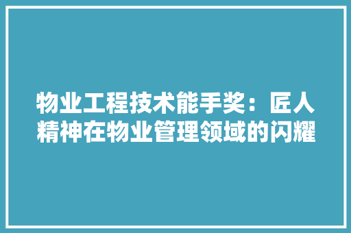 物业工程技术能手奖：匠人精神在物业管理领域的闪耀光芒 室内设计