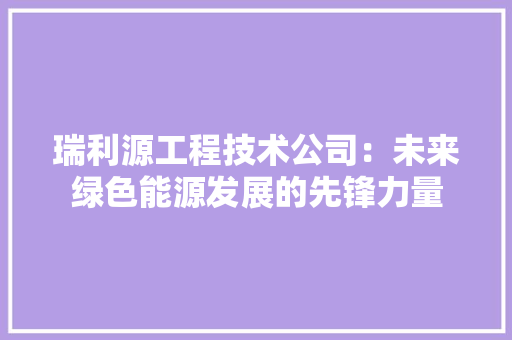 瑞利源工程技术公司：未来绿色能源发展的先锋力量