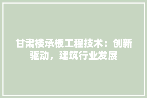 甘肃楼承板工程技术：创新驱动，建筑行业发展