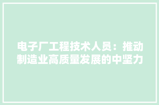 电子厂工程技术人员：推动制造业高质量发展的中坚力量 室内设计