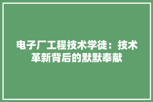 电子厂工程技术学徒：技术革新背后的默默奉献 室内设计