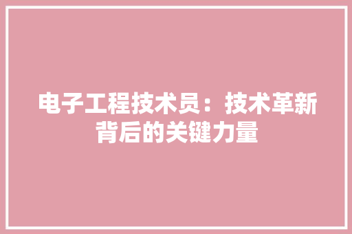 电子工程技术员：技术革新背后的关键力量