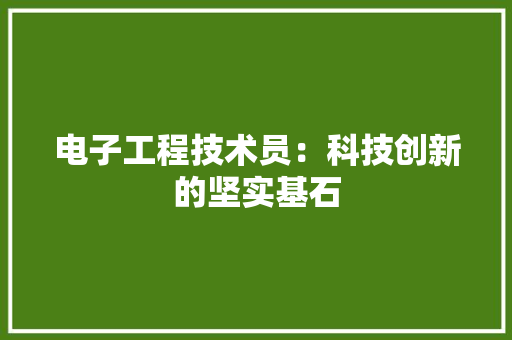 电子工程技术员：科技创新的坚实基石