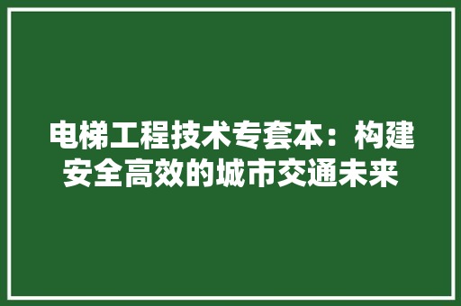 电梯工程技术专套本：构建安全高效的城市交通未来 室内设计