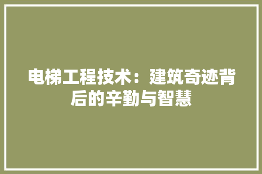 电梯工程技术：建筑奇迹背后的辛勤与智慧 室内设计