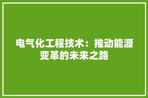 电气化工程技术：推动能源变革的未来之路