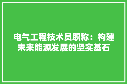 电气工程技术员职称：构建未来能源发展的坚实基石