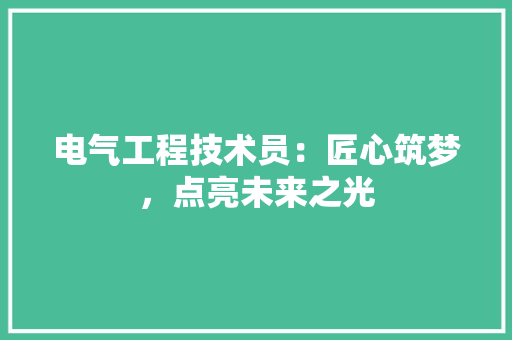 电气工程技术员：匠心筑梦，点亮未来之光