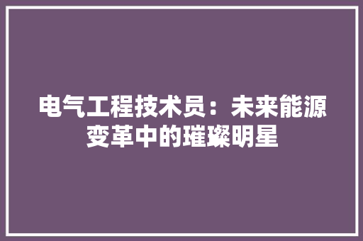 电气工程技术员：未来能源变革中的璀璨明星