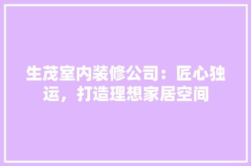 生茂室内装修公司：匠心独运，打造理想家居空间 室内设计
