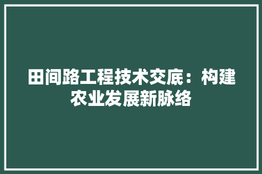 田间路工程技术交底：构建农业发展新脉络