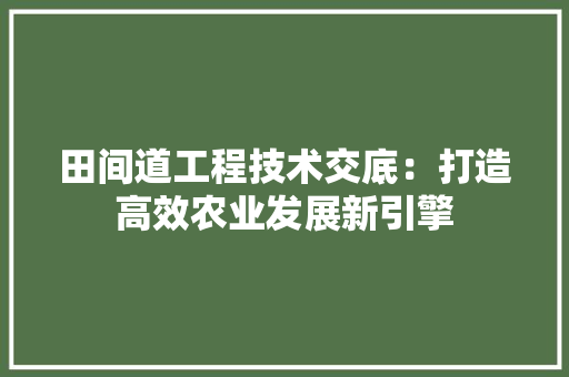 田间道工程技术交底：打造高效农业发展新引擎 室内设计