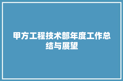 甲方工程技术部年度工作总结与展望