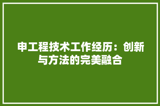 申工程技术工作经历：创新与方法的完美融合 室内设计