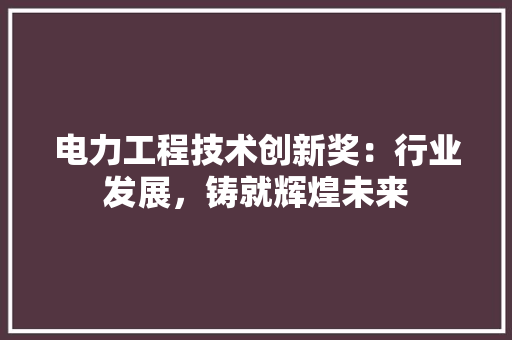 电力工程技术创新奖：行业发展，铸就辉煌未来