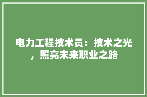 电力工程技术员：技术之光，照亮未来职业之路