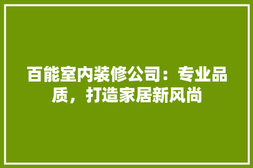 百能室内装修公司：专业品质，打造家居新风尚