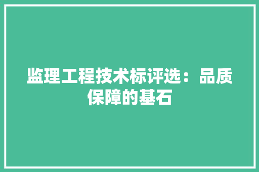 监理工程技术标评选：品质保障的基石 室内设计