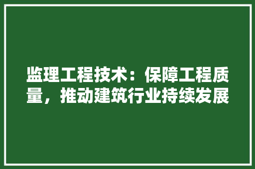 监理工程技术：保障工程质量，推动建筑行业持续发展 室内设计
