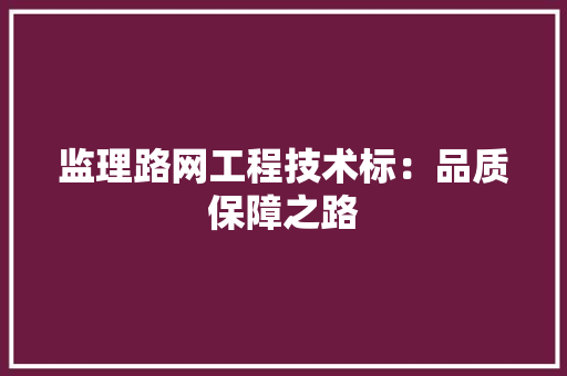 监理路网工程技术标：品质保障之路 室内设计