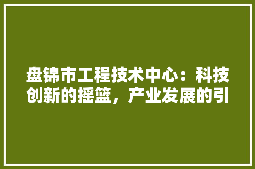 盘锦市工程技术中心：科技创新的摇篮，产业发展的引擎