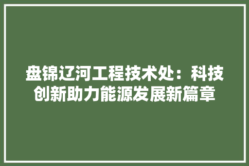 盘锦辽河工程技术处：科技创新助力能源发展新篇章