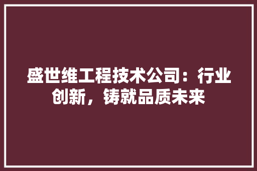 盛世维工程技术公司：行业创新，铸就品质未来