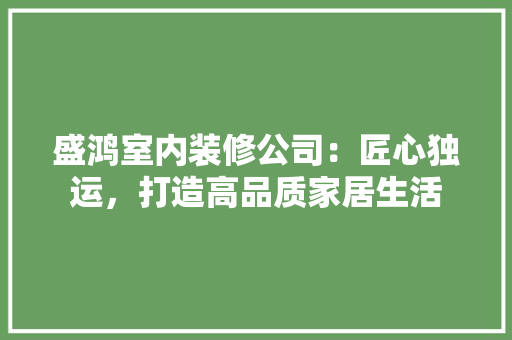 盛鸿室内装修公司：匠心独运，打造高品质家居生活 室内设计